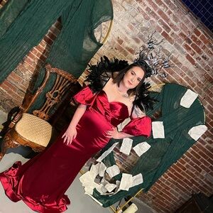 Elegant Red Satin Evening Gown